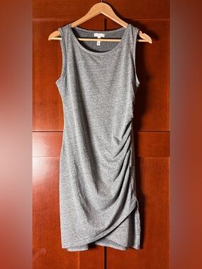 Leith Grey Sleeveless Midi Ruched Knit Tank Dress Size Large